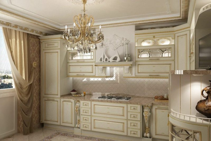 Дизайн кухни в классическом стиле в светлых тонах