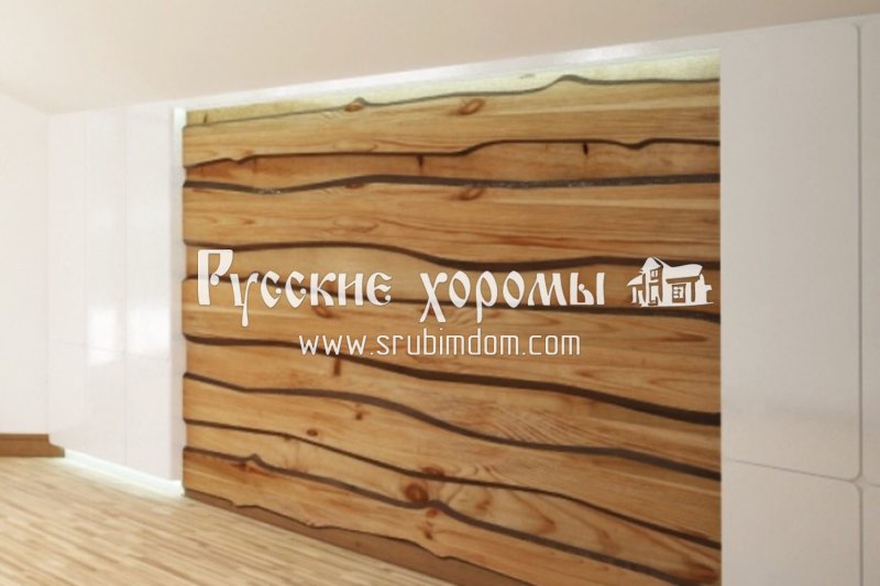 Стена из необрезной доски в интерьере