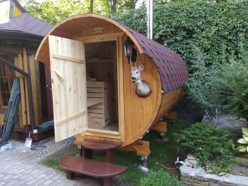 Баня бочка с верандой