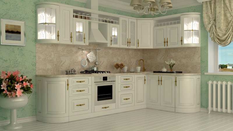 Кухня классика светлая с патиной