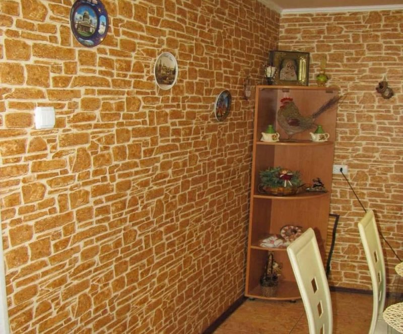 Отделка кухни декоративным камнем